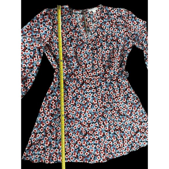 Short Mini Dress XL Daisy Flower Power Pockets Belt Red Blue V Neck Popsugar - Picture 9 of 10